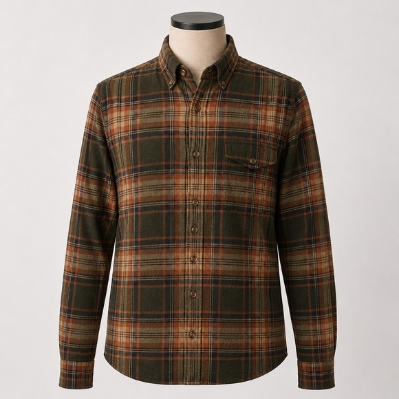 J.Crew Other - J.Crew Mens Slim Fit Cotton Cashmere Blend Plaid Flannel Shirt Green Orange M
